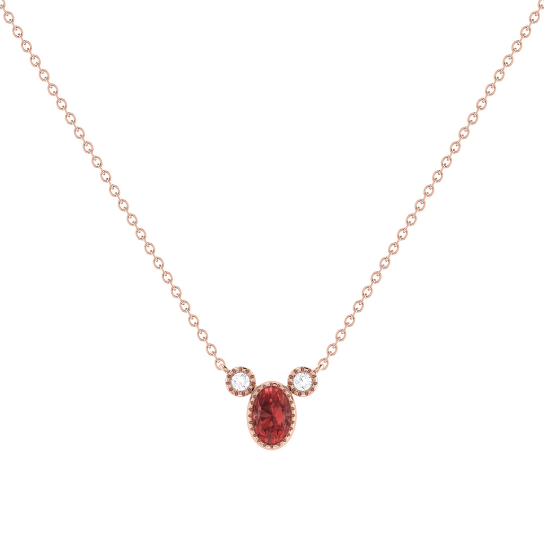 Oval Cut Garnet & Diamond Birthstone Necklace In 14K Rose Gold