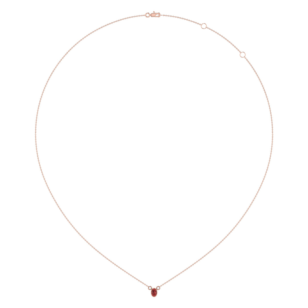 Oval Cut Garnet & Diamond Birthstone Necklace In 14K Rose Gold