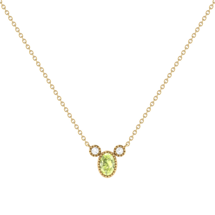 Oval Cut Peridot & Diamond Birthstone Necklace In 14K Yellow Gold