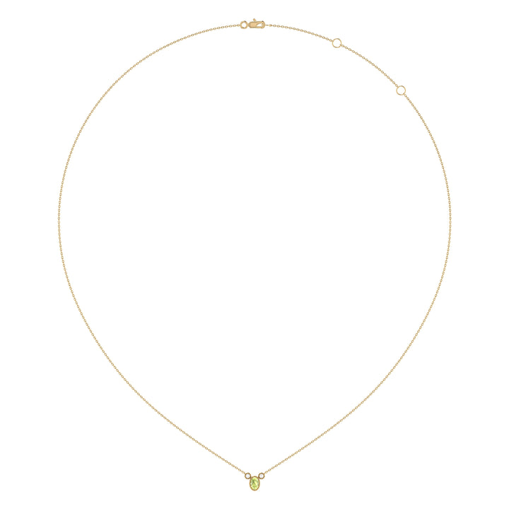 Oval Cut Peridot & Diamond Birthstone Necklace In 14K Yellow Gold