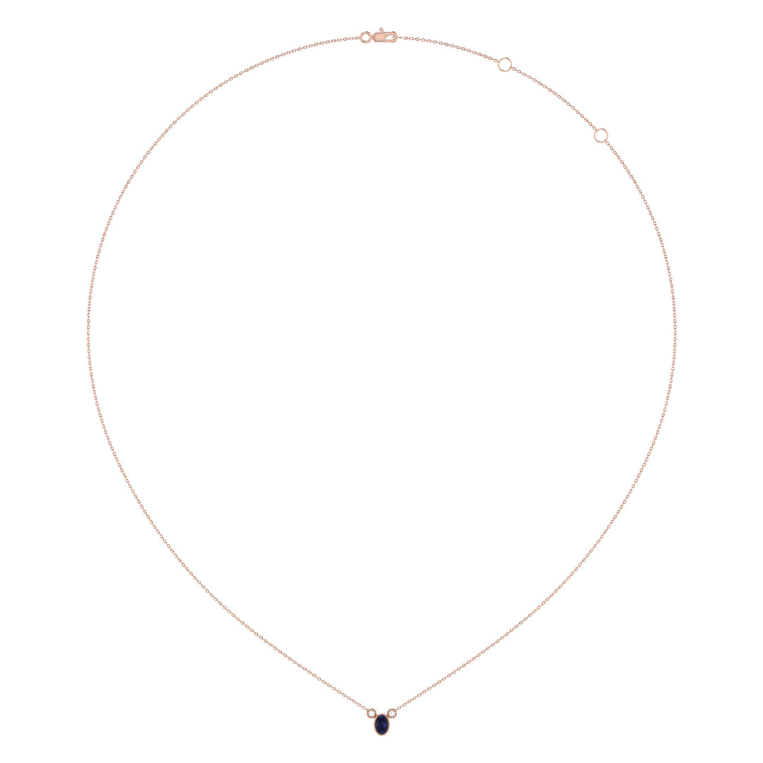 Oval Cut Sapphire & Diamond Birthstone Necklace In 14K Rose Gold