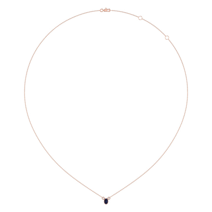 Oval Cut Sapphire & Diamond Birthstone Necklace In 14K Rose Gold