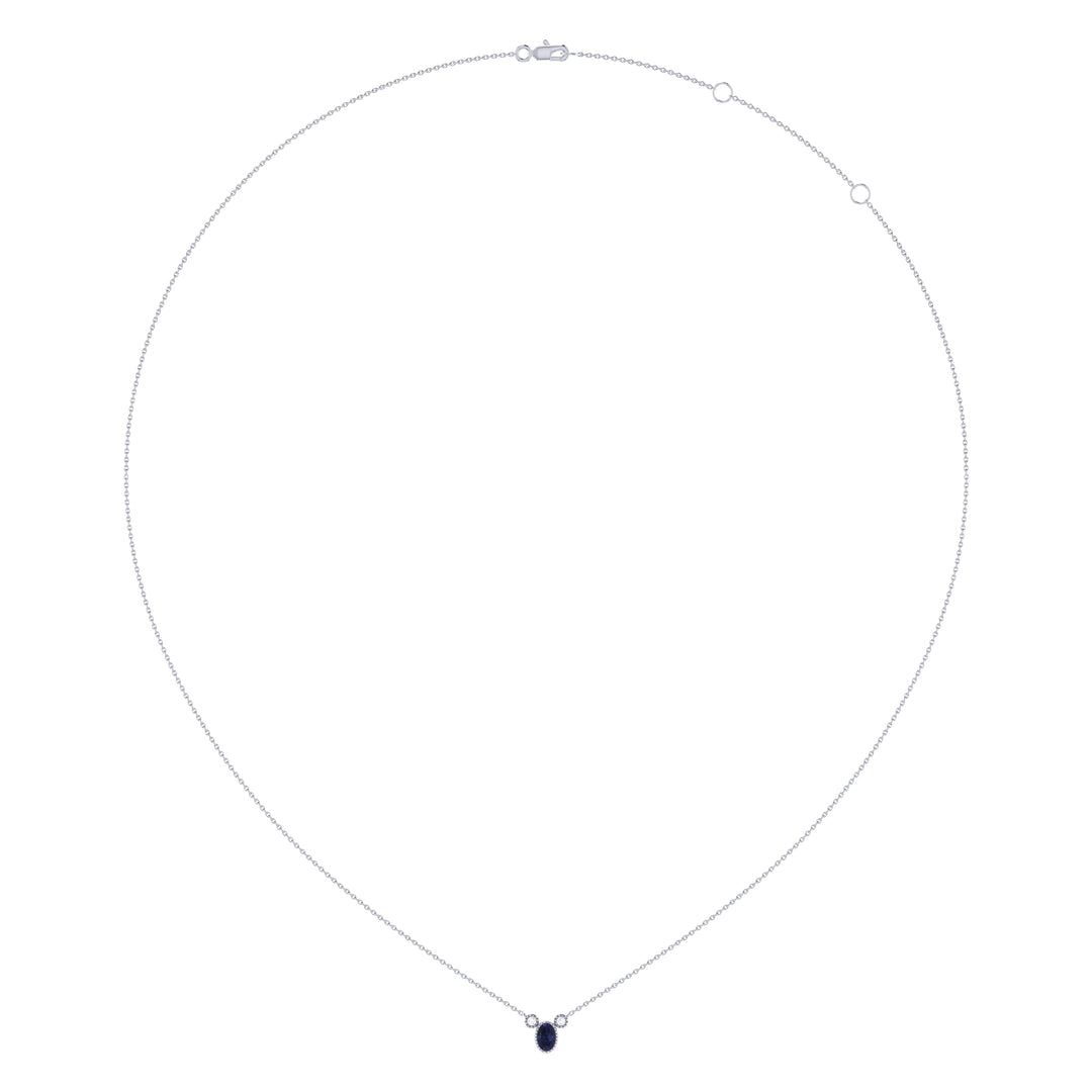 Oval Cut Sapphire & Diamond Birthstone Necklace In 14K White Gold