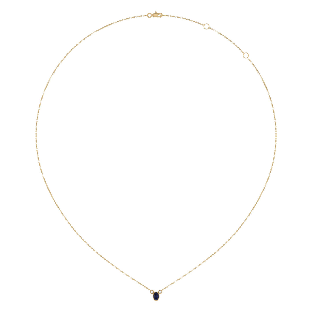 Oval Cut Sapphire & Diamond Birthstone Necklace In 14K Yellow Gold