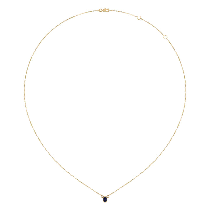 Oval Cut Sapphire & Diamond Birthstone Necklace In 14K Yellow Gold
