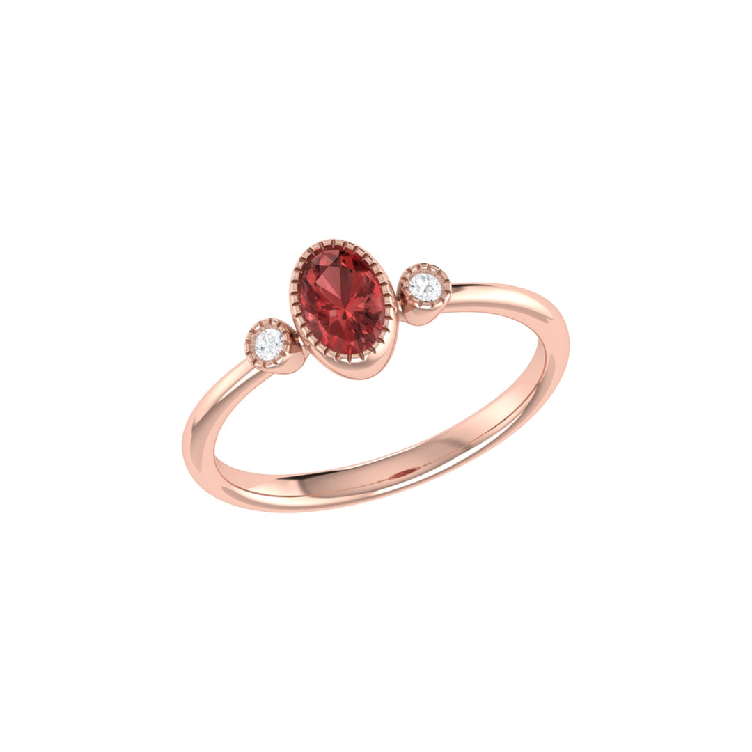 Oval Cut Garnet & Diamond Birthstone Ring In 14K Rose Gold