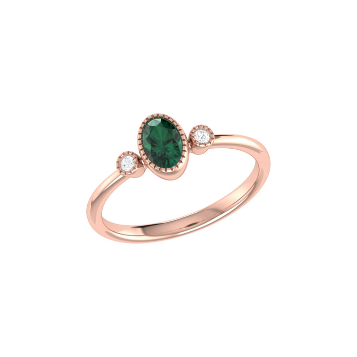 Oval Cut Emerald & Diamond Birthstone Ring In 14K Rose Gold