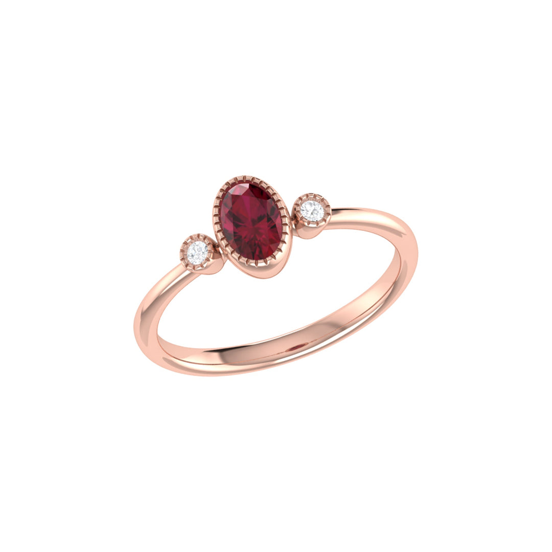 Oval Cut Ruby & Diamond Birthstone Ring In 14K Rose Gold