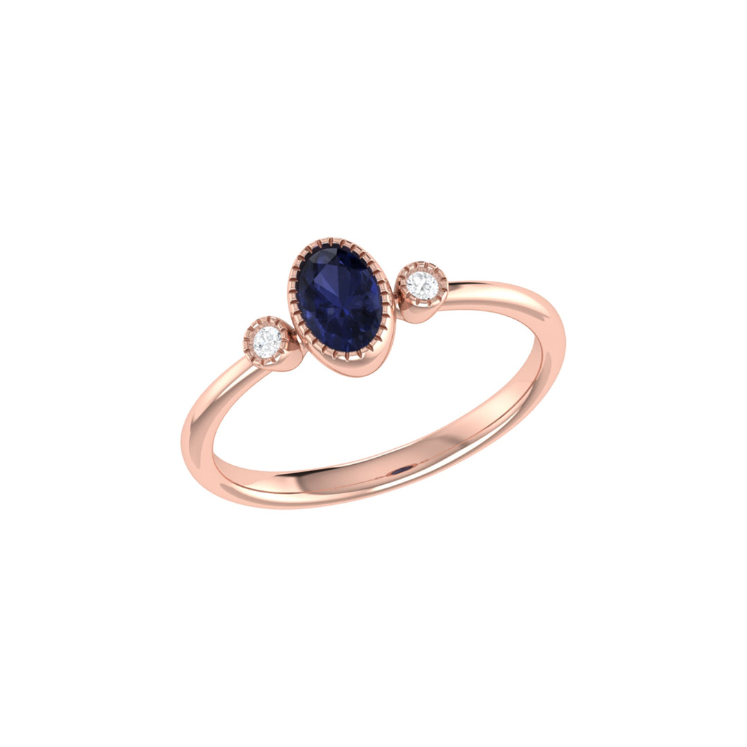 Oval Cut Sapphire & Diamond Birthstone Ring In 14K Rose Gold