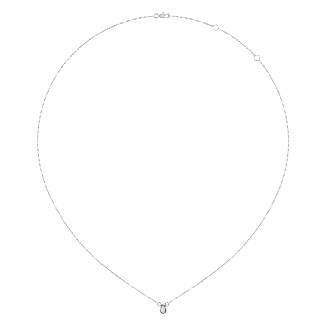 Pear Shaped Opal & Diamond Birthstone Necklace In 14K White Gold