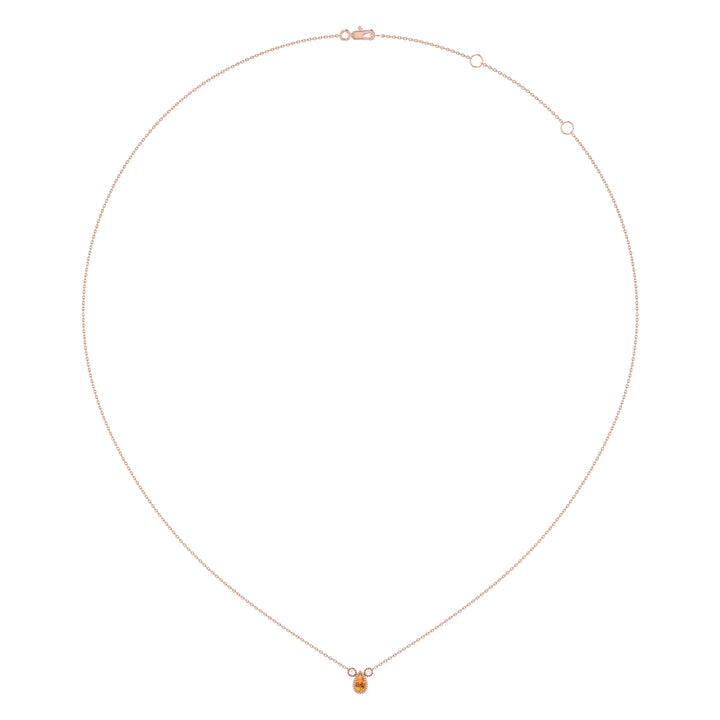Pear Shaped Citrine & Diamond Birthstone Necklace In 14K Rose Gold