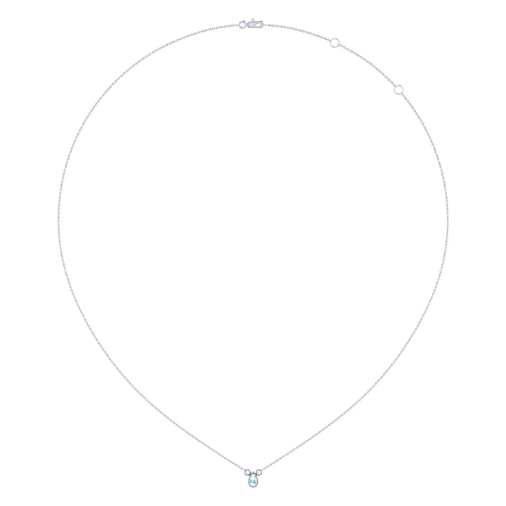 Pear Shaped Aquamarine & Diamond Birthstone Necklace In 14K White Gold