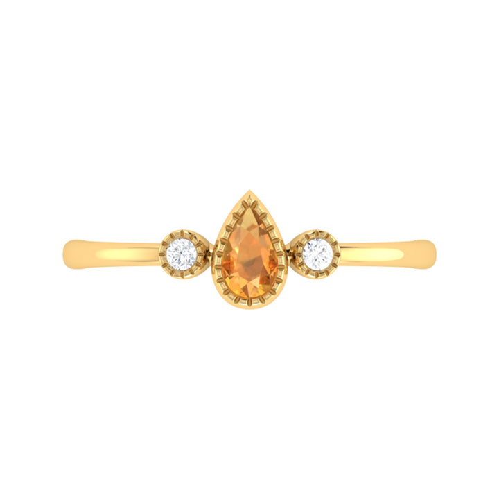 Pear Shaped Citrine & Diamond Birthstone Ring In 14K Yellow Gold