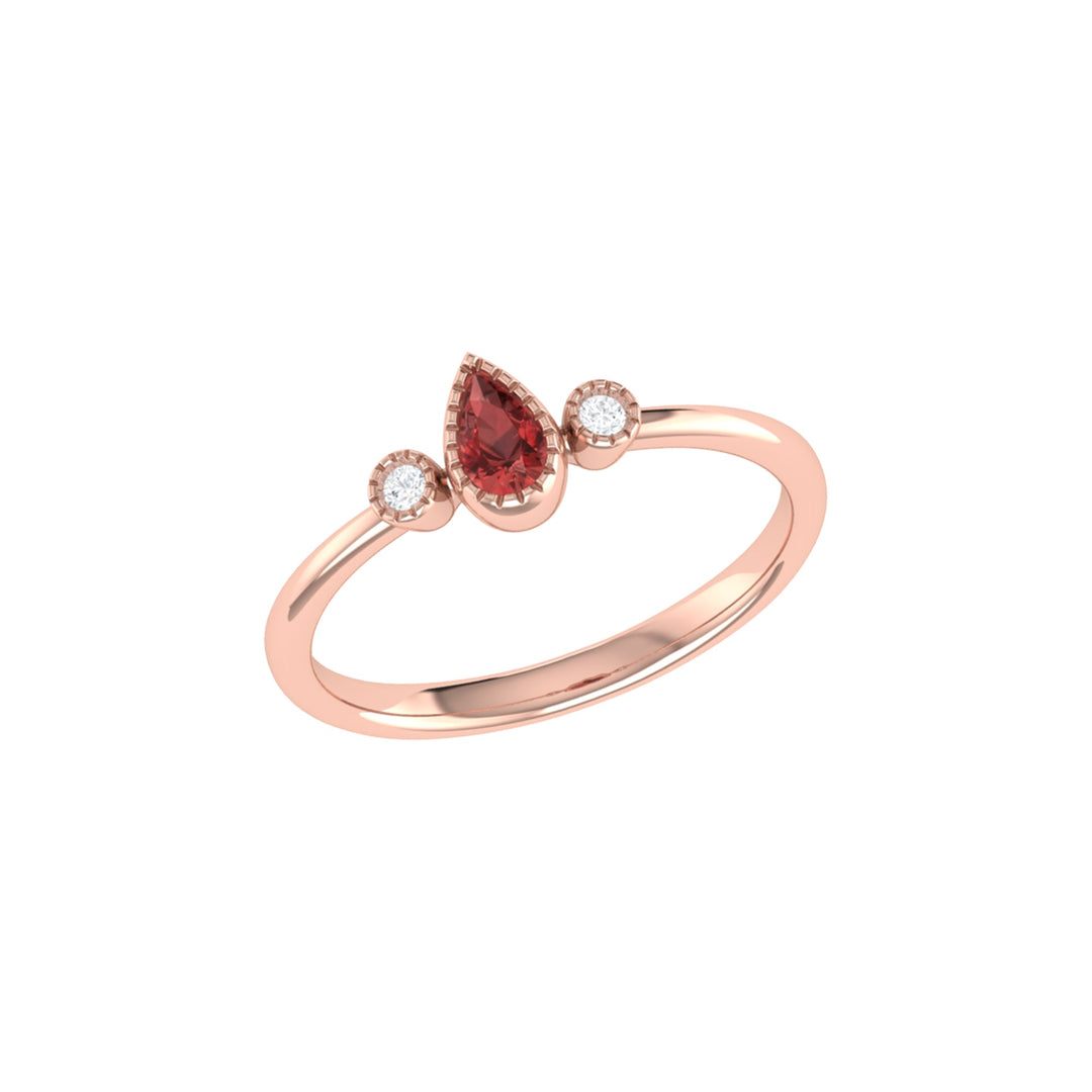 Pear Shaped Garnet & Diamond Birthstone Ring In 14K Rose Gold
