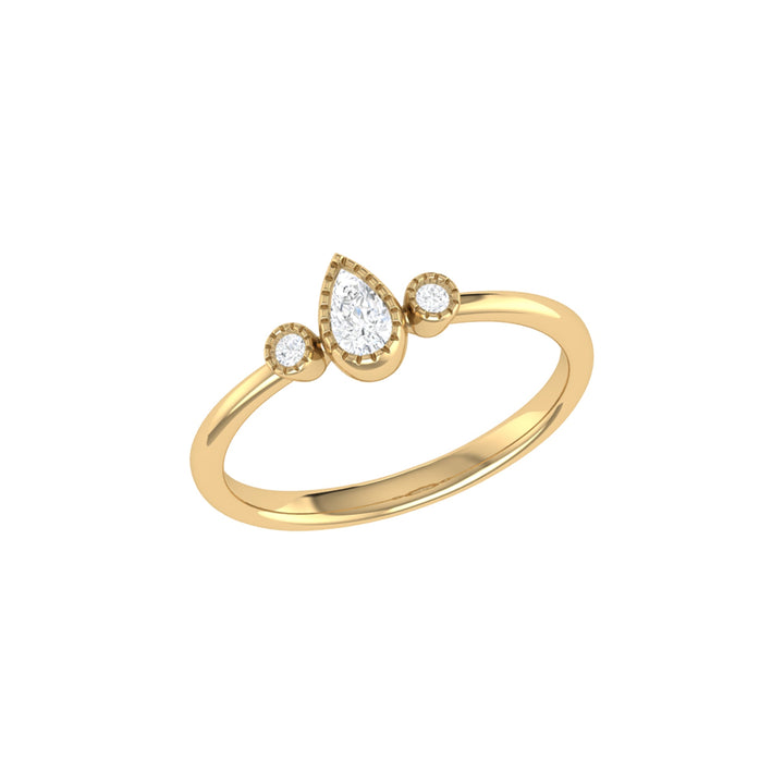 Pear Shaped Diamond Birthstone Ring In 14K Yellow Gold