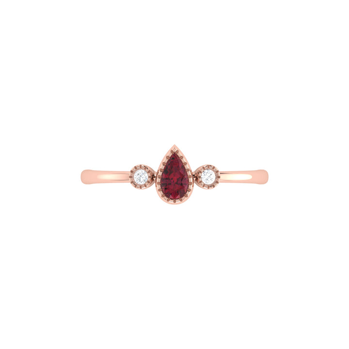 Pear Shaped Ruby & Diamond Birthstone Ring In 14K Rose Gold