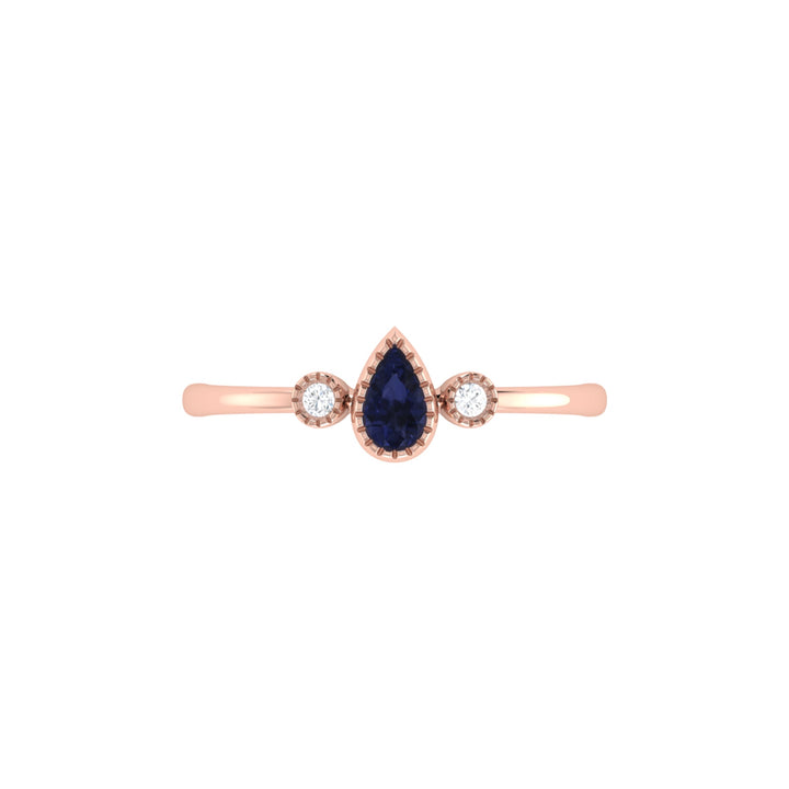 Pear Shaped Sapphire & Diamond Birthstone Ring In 14K Rose Gold