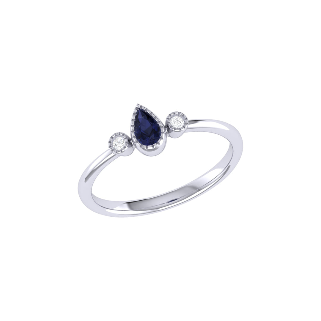 Pear Shaped Sapphire & Diamond Birthstone Ring In 14K White Gold