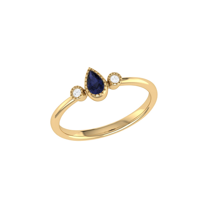 Pear Shaped Sapphire & Diamond Birthstone Ring In 14K Yellow Gold