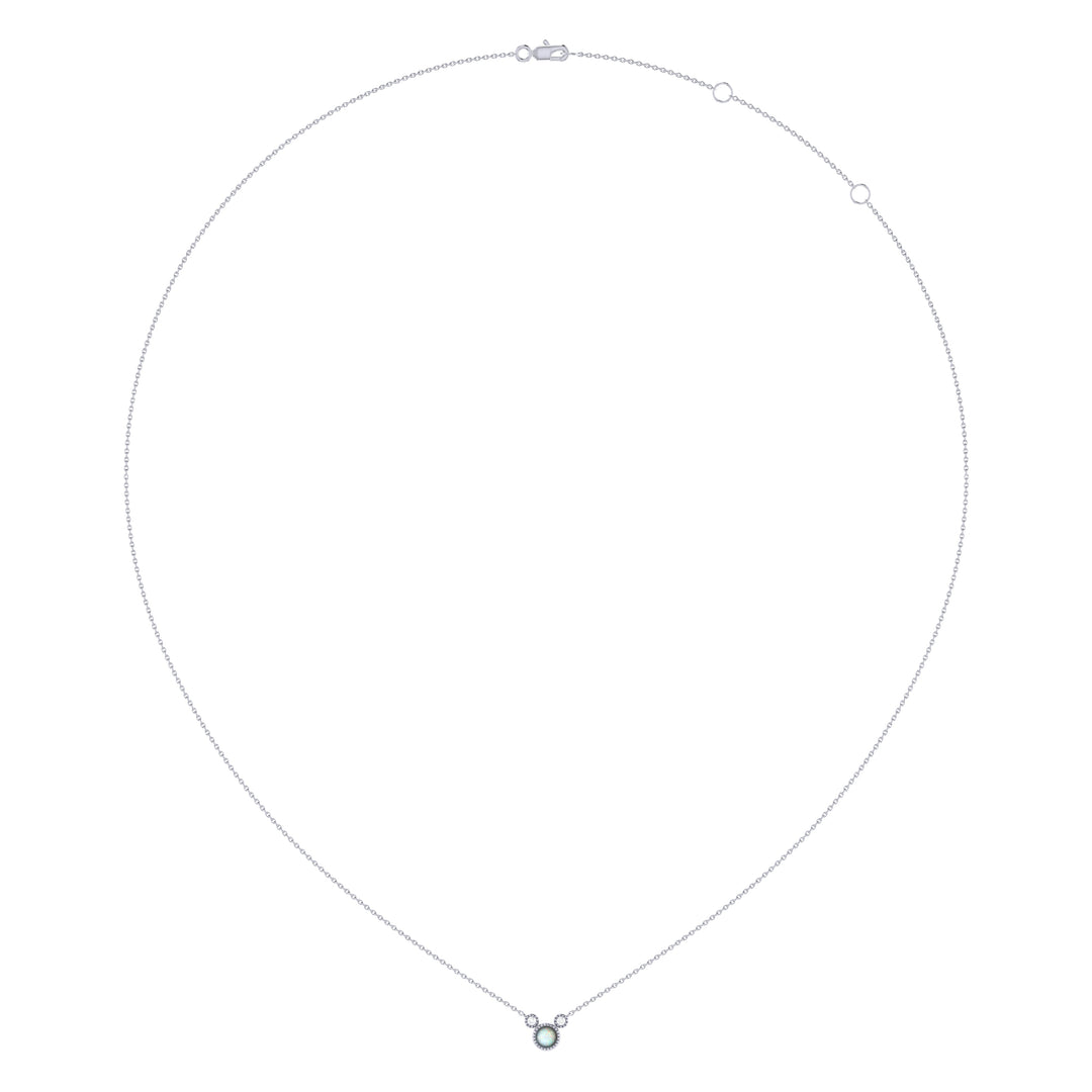 Round Cut Opal & Diamond Birthstone Necklace In 14K White Gold