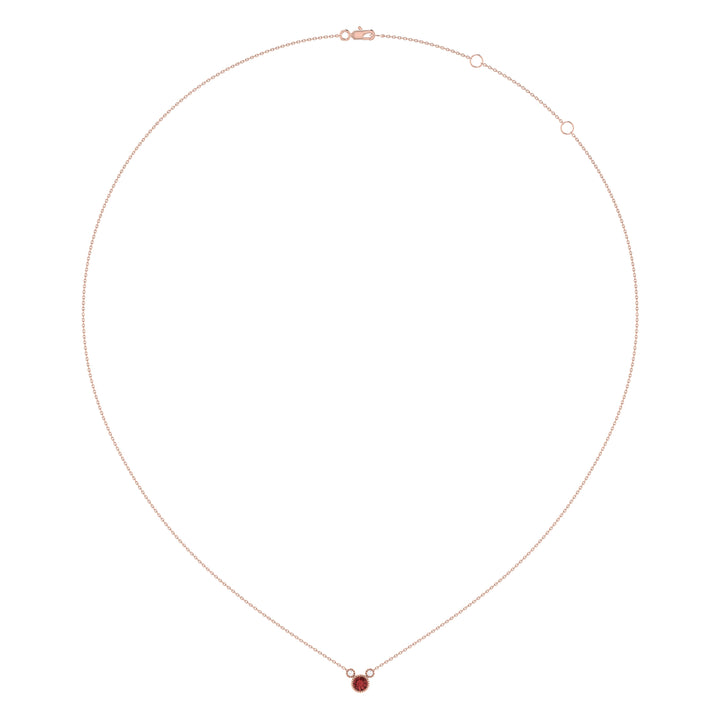 Round Cut Garnet & Diamond Birthstone Necklace In 14K Rose Gold