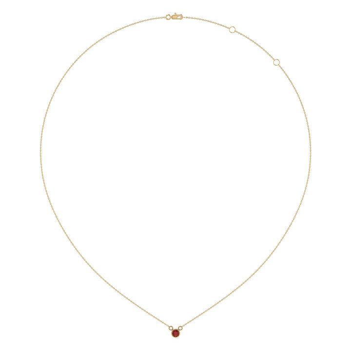 Round Cut Garnet & Diamond Birthstone Necklace In 14K Yellow Gold