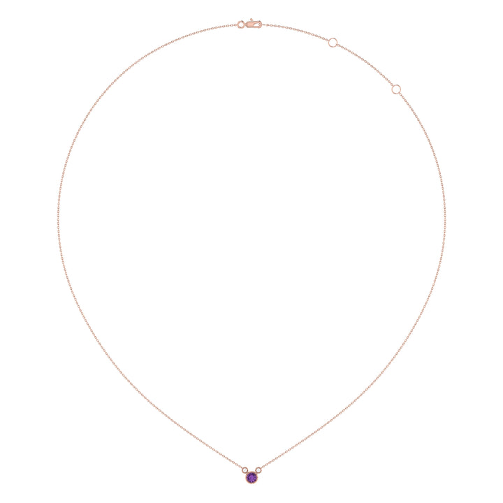 Round Cut Amethyst & Diamond Birthstone Necklace In 14K Rose Gold