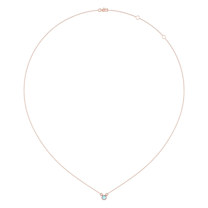 Round Cut Aquamarine & Diamond Birthstone Necklace In 14K Rose Gold