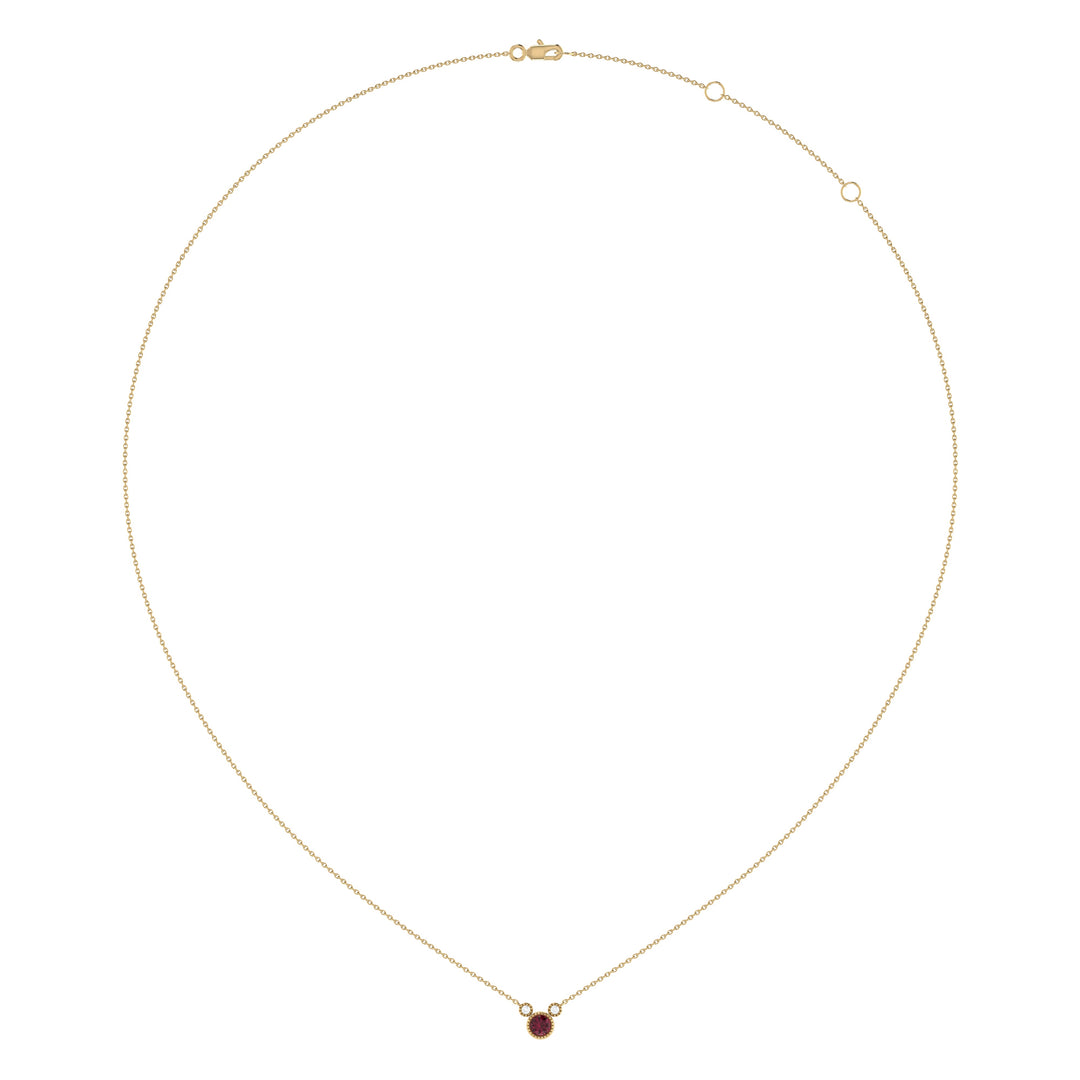 Round Cut Ruby & Diamond Birthstone Necklace In 14K Yellow Gold