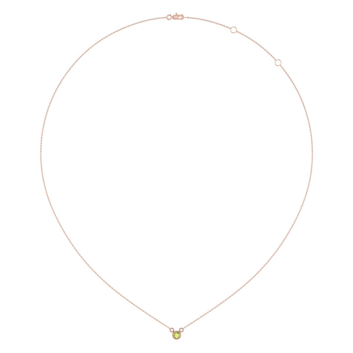 Round Cut Peridot & Diamond Birthstone Necklace In 14K Rose Gold