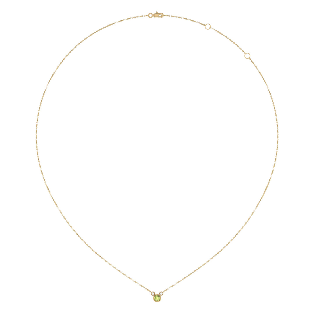 Round Cut Peridot & Diamond Birthstone Necklace In 14K Yellow Gold