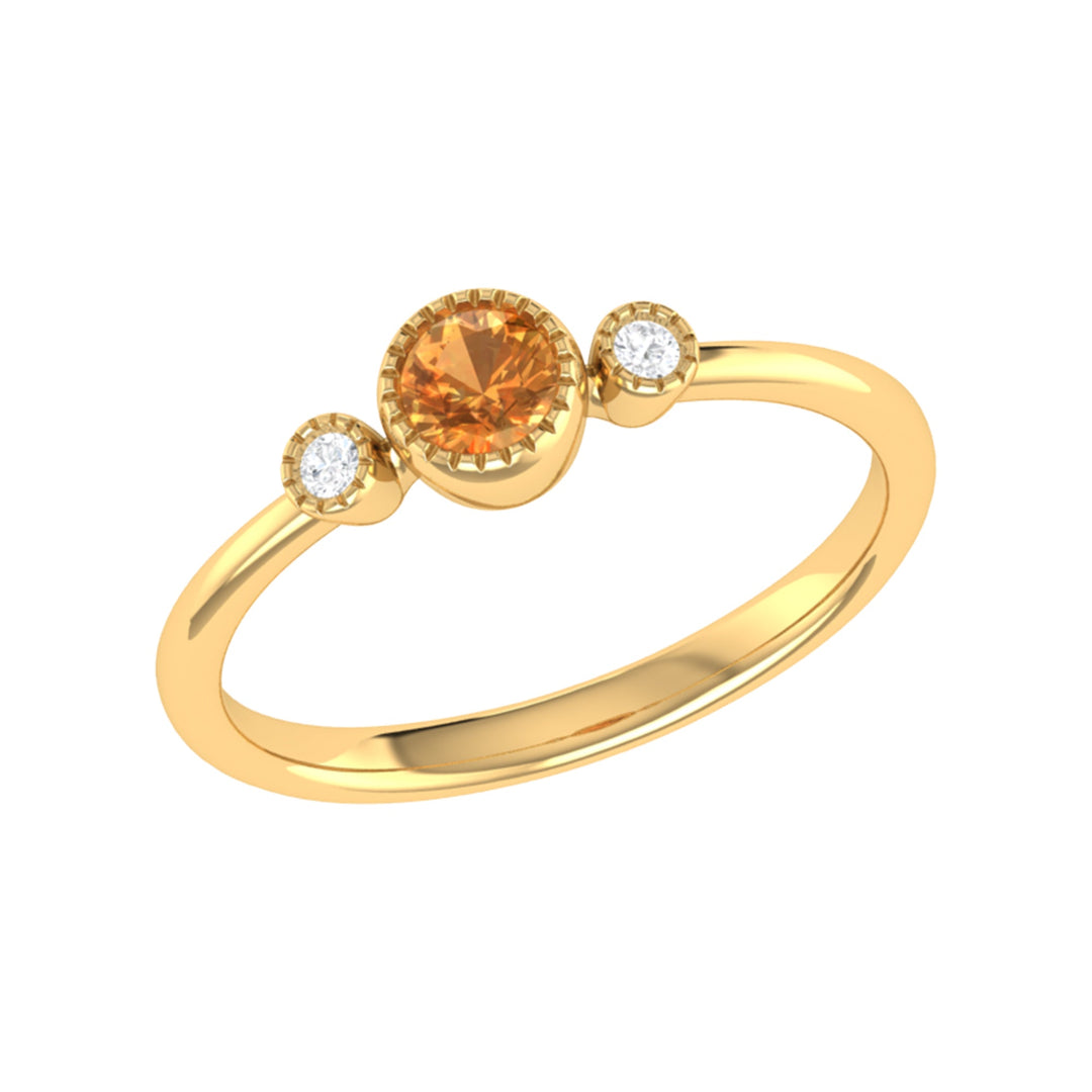Round Cut Citrine & Diamond Birthstone Ring In 14K Yellow Gold