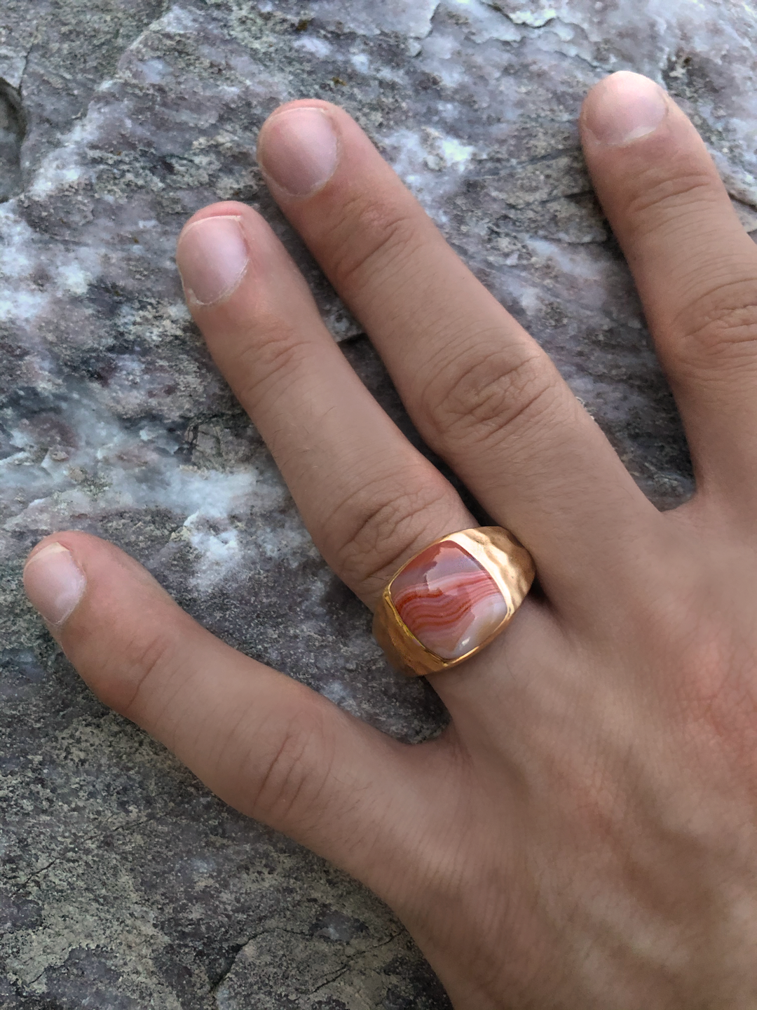 Red Lace Agate Stone Signet Ring in 14K Rose Gold Plated Sterling Silver