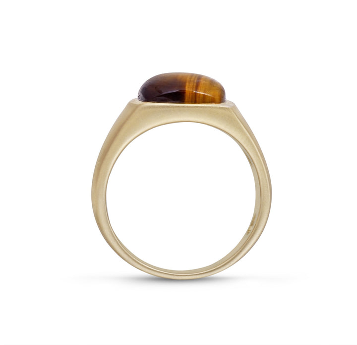 Chatoyant Yellow Tiger Eye Signet Ring in 14K Yellow Gold Plated Sterling Silver