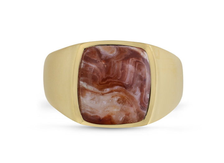 Red Lace Agate Iconic Stone Signet Ring in 14K Yellow Gold Plated Sterling Silver
