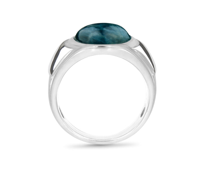 Dark Blue Apatite Stone Signet Ring in Sterling Silver