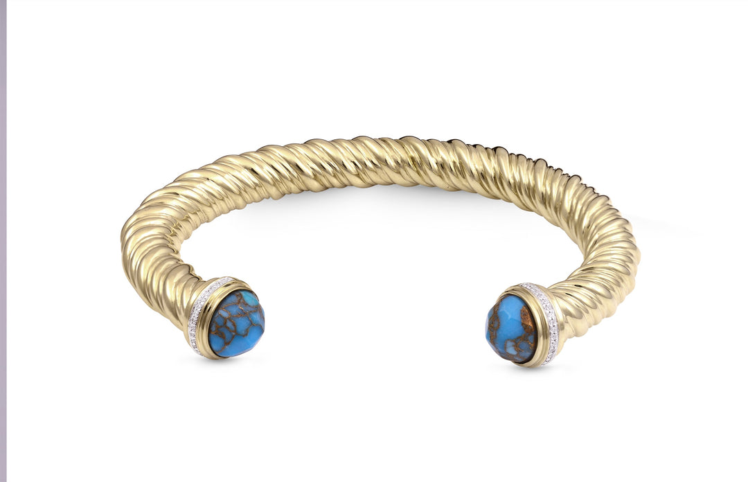 Summer Nights Turquoise & Diamond Cuff in 14K Yellow Gold Plated Sterling Silver