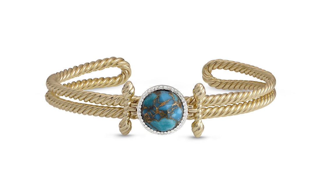 Golden Rays Turquoise & Diamond Cuff in 14K Yellow Gold Plated Sterling Silver