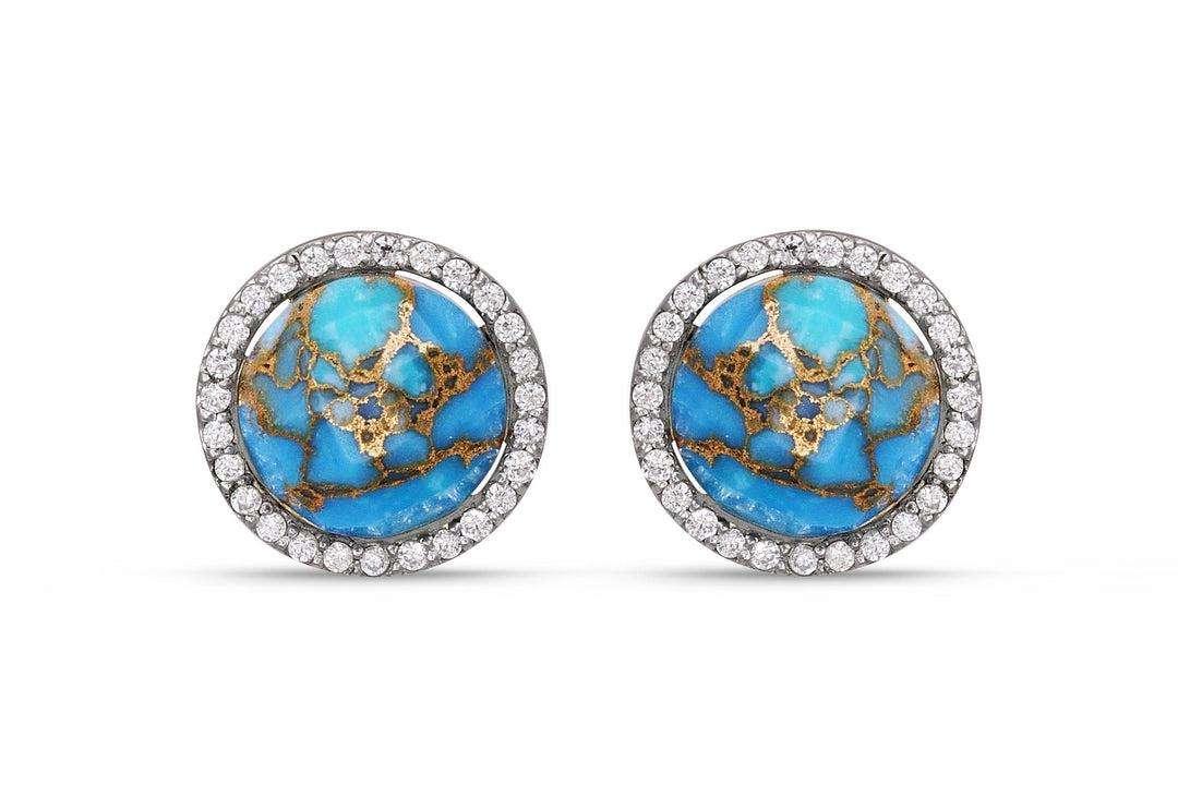 Floating Rays Half Sun Turquoise Detachable Diamond Earrings in 14K Yellow Gold Plated Sterling Silver