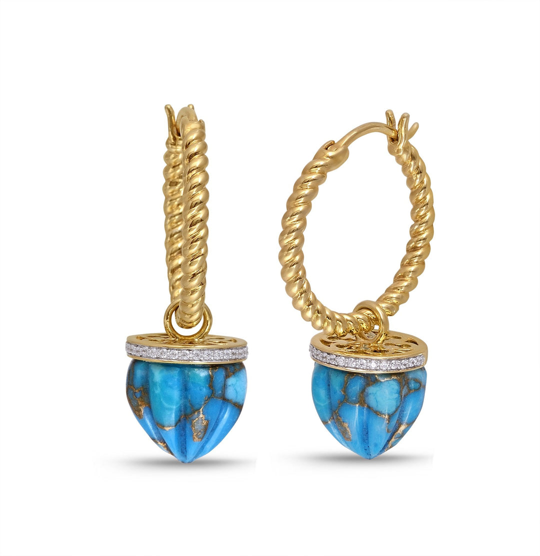 Summer Nights Turquoise & Diamond Hoop Earrings in 14K Yellow Gold Plated Sterling Silver