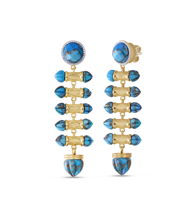 Twisted Rays Turquoise & Diamond Dangle Earrings in 14K Yellow Gold Plated Sterling Silver