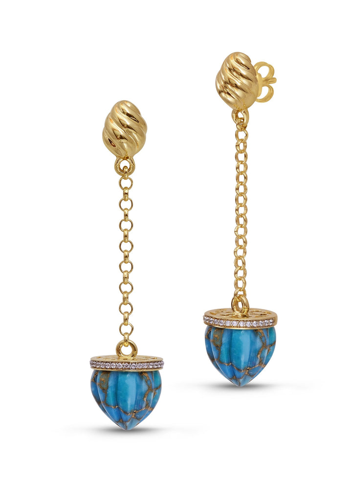 Glory of the Sun Sling Turquoise & Diamond Earrings in 14K Yellow Gold Plated Sterling Silver