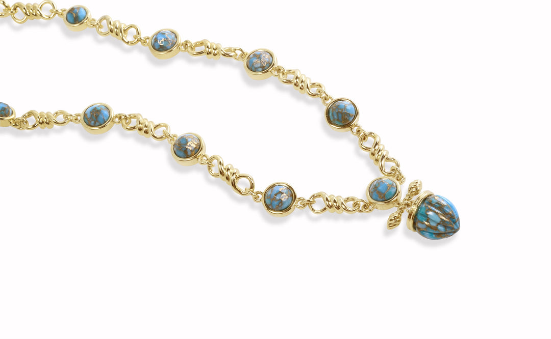 Twisted Rays Turquoise Necklace in 14K Yellow Gold Plated Sterling Silver