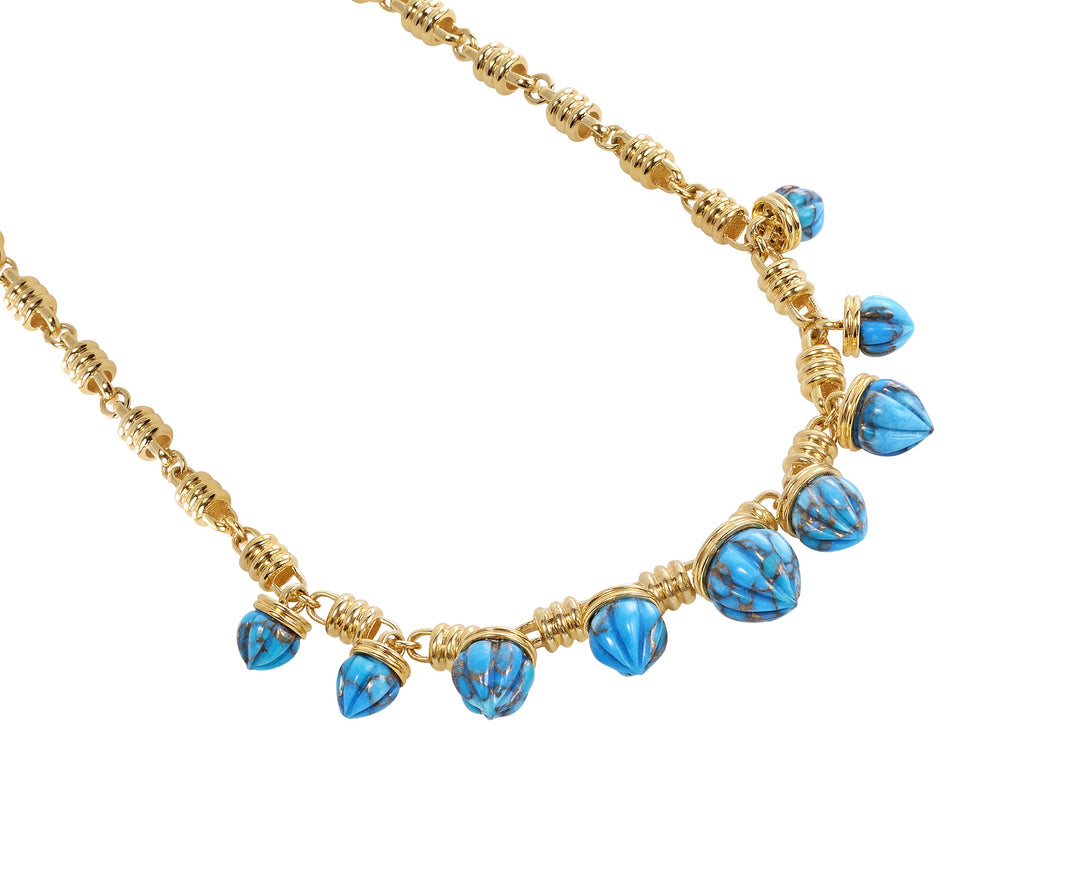 Sunshine Twist Turquoise Studded Necklace in 14K Yellow Gold Plated Sterling Silver