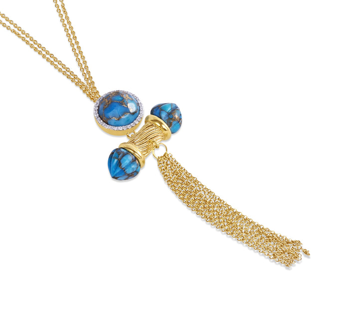 Sunkissed Turquoise & Diamond Fringe Necklace in 14K Yellow Gold Plated Sterling Silver