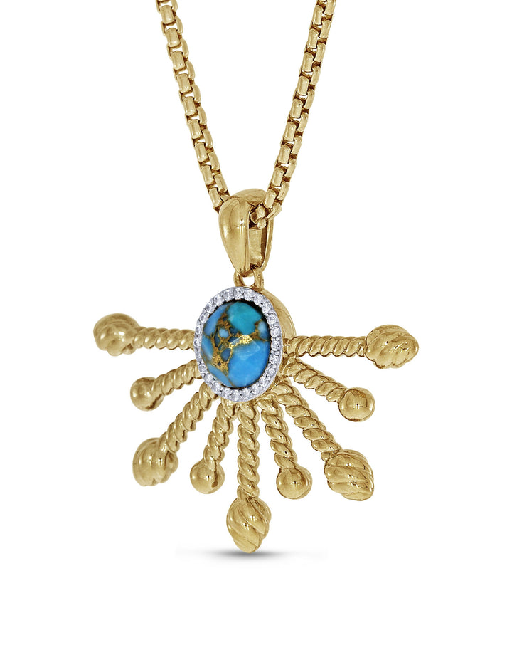 Day Break Half Sun Turquoise Diamond Pendant in 14K Yellow Gold Plated Sterling Silver