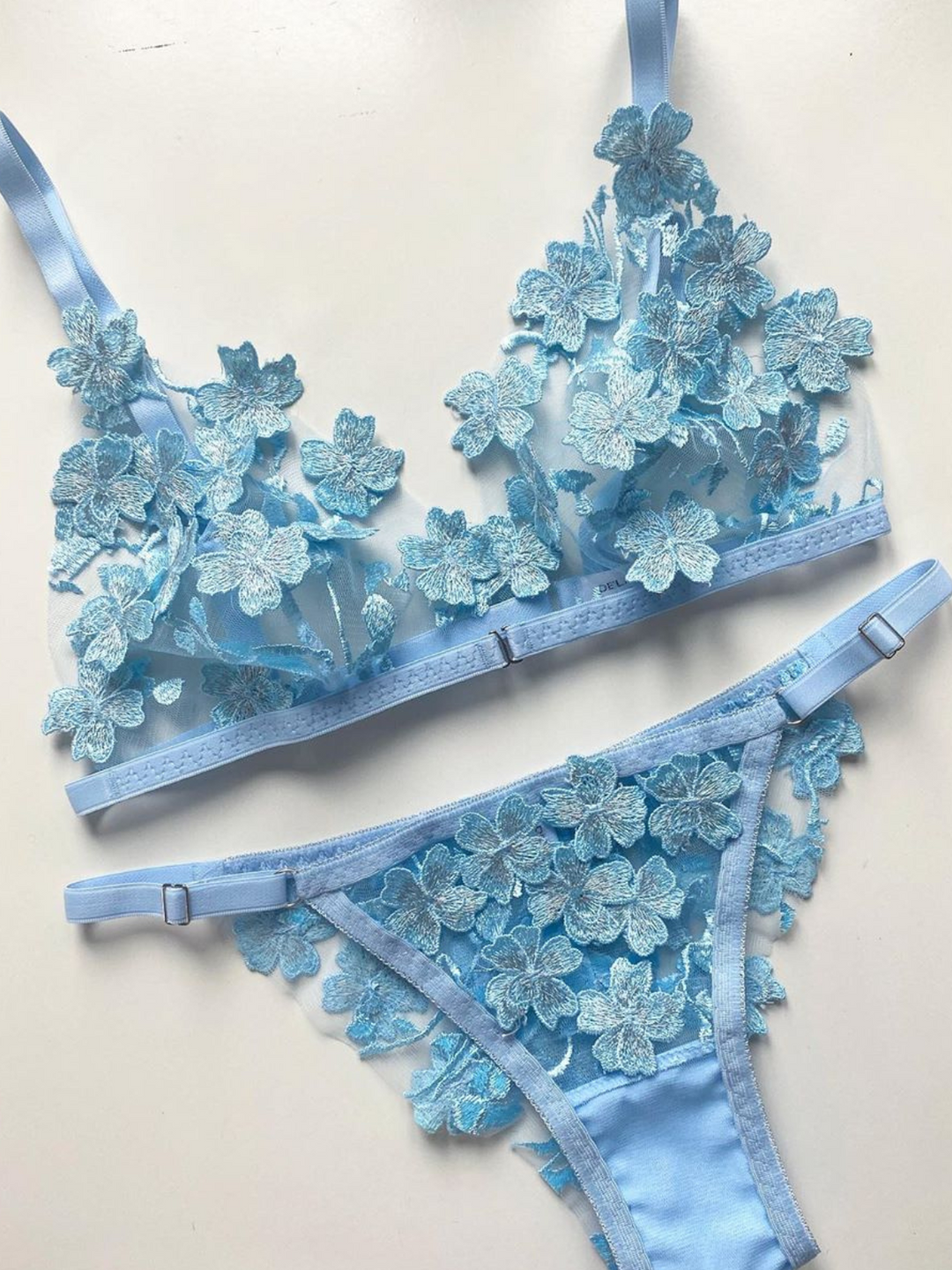 Ornella with 3D Flowers Blue Lingerie Set