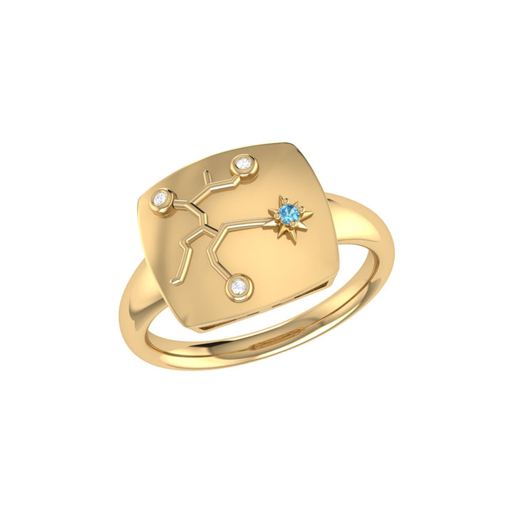 Sagittarius Archer Blue Topaz & Diamond Constellation Signet Ring in 14K Yellow Gold Vermeil on Sterling Silver