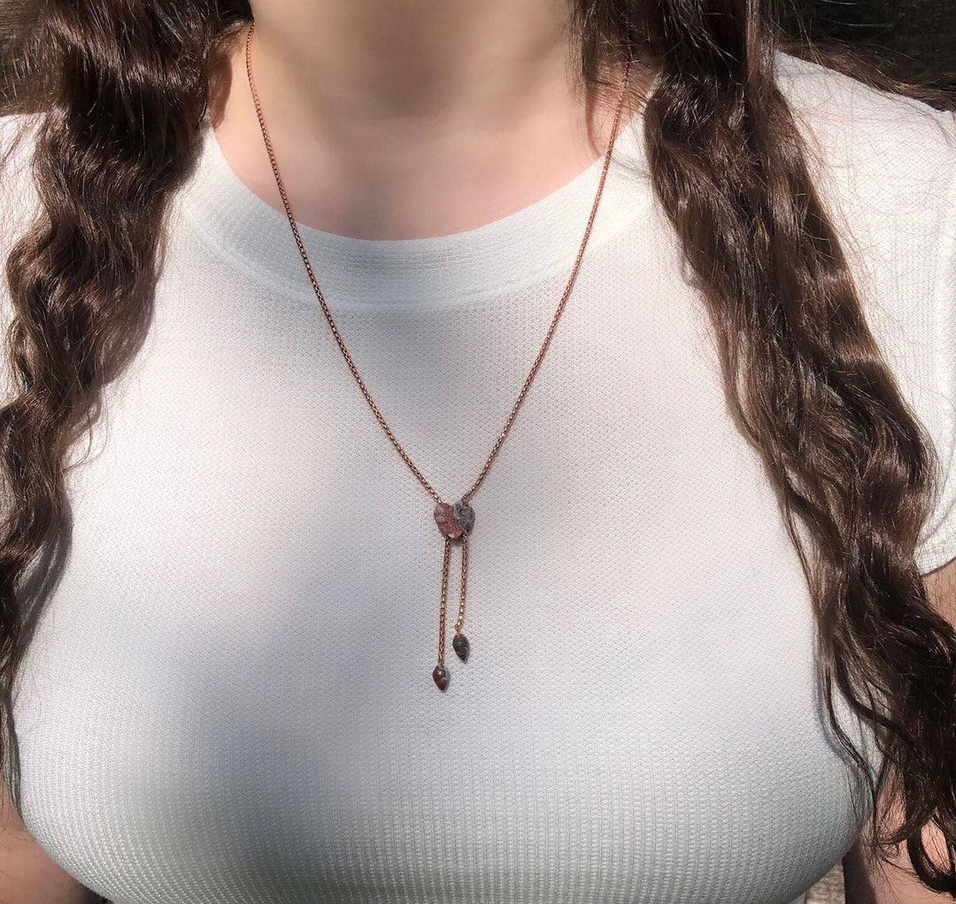Luv Me Lace Agate Adjustable Heart Necklace in 14K Rose Gold Plated Sterling Silver