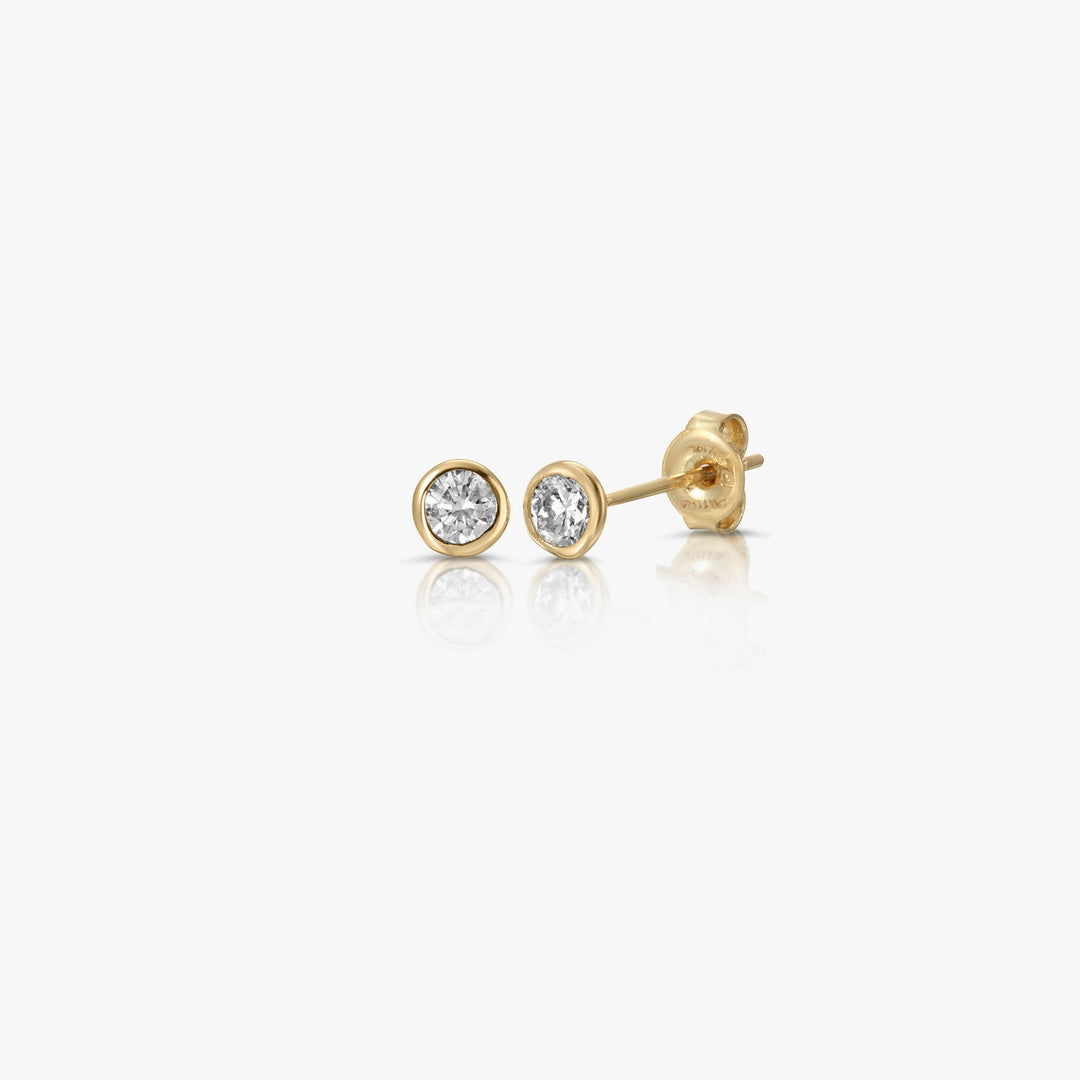 Dainty 2mm Diamond Bezel Setting Gold Earrings
